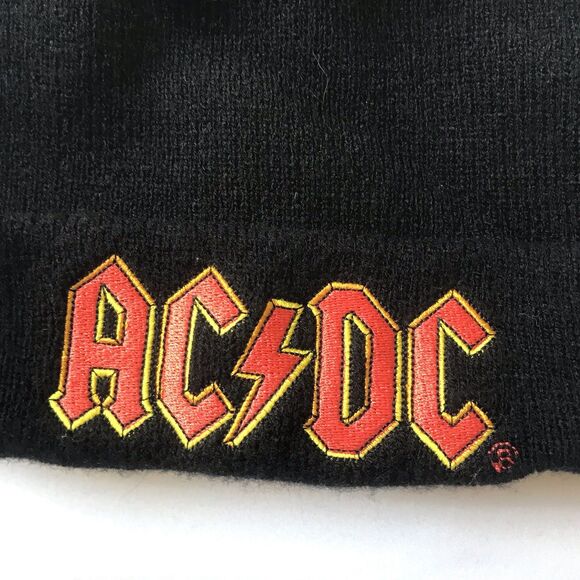 AC/DC Embroidered Logo Men's Black Knit Beanie Stocking Toque Hat Lid OSFM EUC - Picture 2 of 7